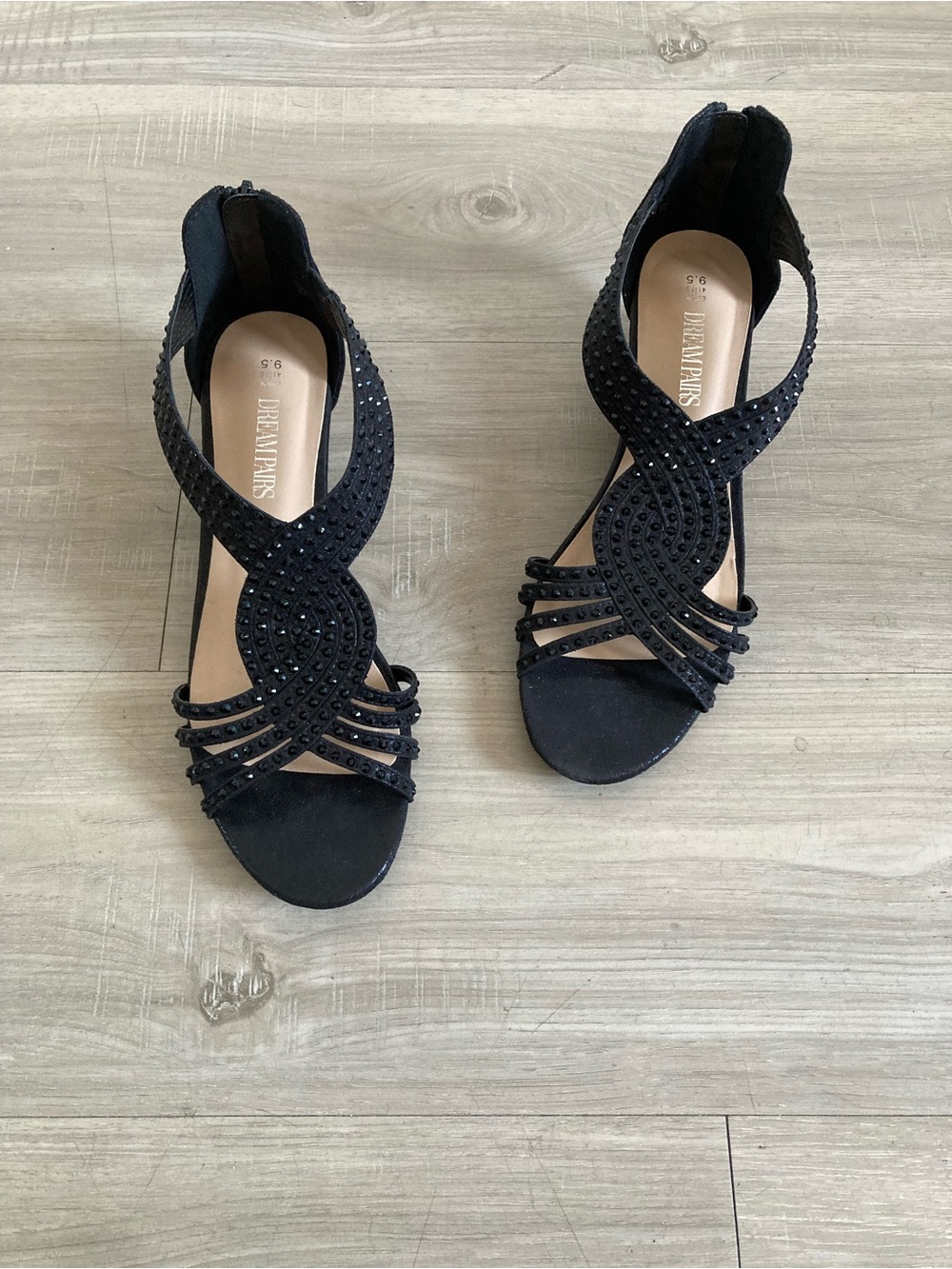 Dream Pairs Black Crystal-Strap High Heel Sandals